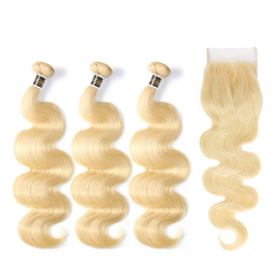 Uglam Bundles With 6x6 Lace Closure Honey Blonde #613 Color Body Wave